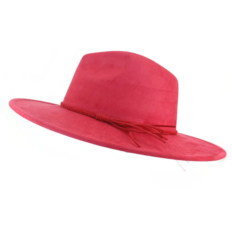 Wide Brim Felt Jazz Classic Fedoras Hat Suede Autumn Winter Top Hat-Hats-Arimonz-Red-22in-Arimonz
