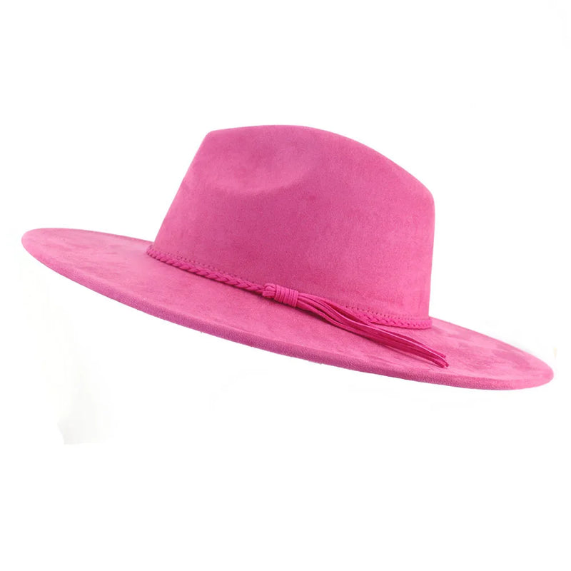 Wide Brim Felt Jazz Classic Fedoras Hat Suede Autumn Winter Top Hat-Hats-Arimonz-Rose red-22in-Arimonz