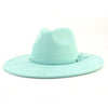 Wide Brim Felt Jazz Classic Fedoras Hat Suede Autumn Winter Top Hat-Hats-Arimonz-turquoise-22in-Arimonz