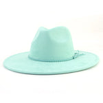 Wide Brim Felt Jazz Classic Fedoras Hat Suede Autumn Winter Top Hat-Hats-Arimonz-turquoise-22in-Arimonz