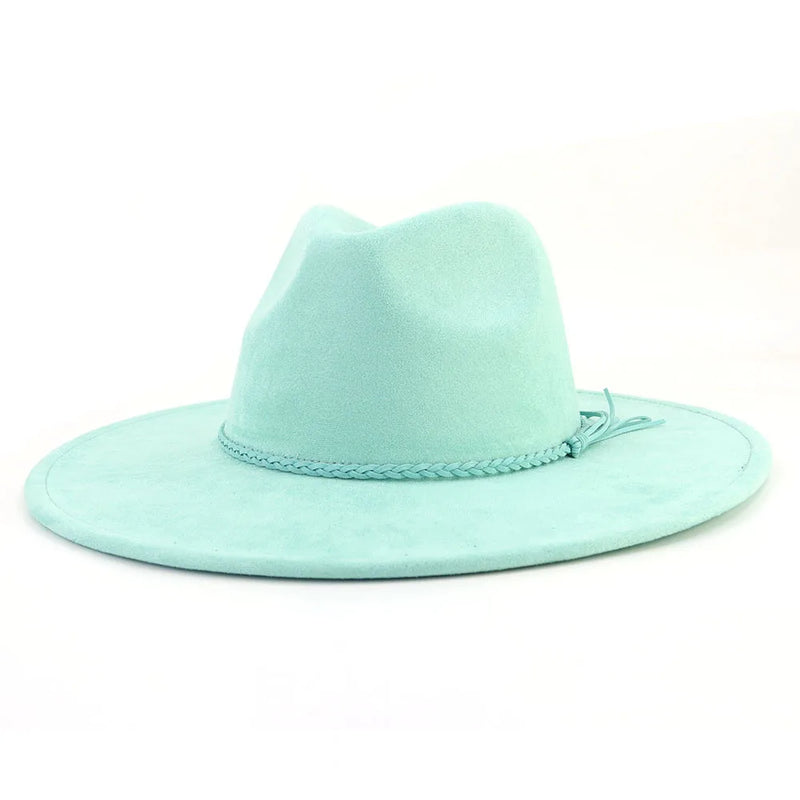 Wide Brim Felt Jazz Classic Fedoras Hat Suede Autumn Winter Top Hat-Hats-Arimonz-turquoise-22in-Arimonz