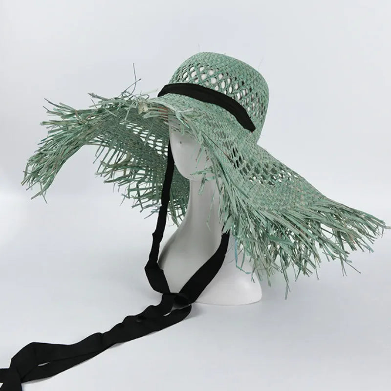 Wide Brim Hollow Breathable Raffia Straw Beach Summer Hat For Women-Summer Hats-Arimonz-green-Arimonz