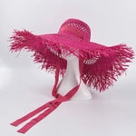 Wide Brim Hollow Breathable Raffia Straw Beach Summer Hat For Women-Summer Hats-Arimonz-hot pink-Arimonz