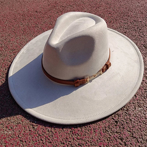 Wide Brim Panama Style Fedora Hat Teardrop Crown Matching Accessories-Winter Hats-Arimonz-Arimonz