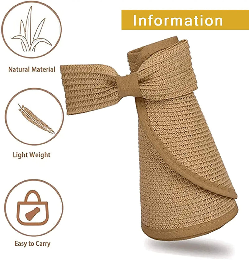 Wide Brim Roll Up Straw Sun Visor Hat Foldable Beach Summer Hat-Summer Hats-Arimonz-Arimonz