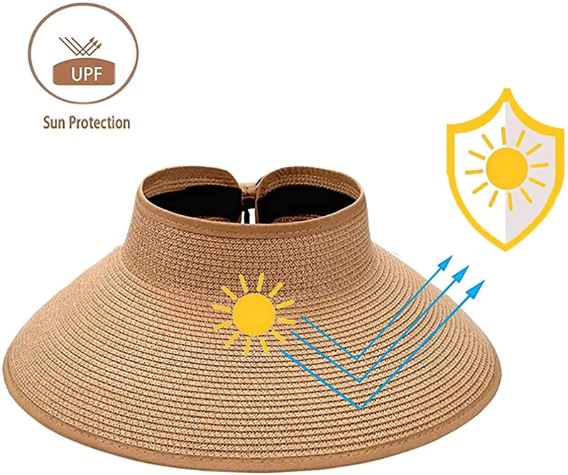 Wide Brim Roll Up Straw Sun Visor Hat Foldable Beach Summer Hat-Summer Hats-Arimonz-Arimonz
