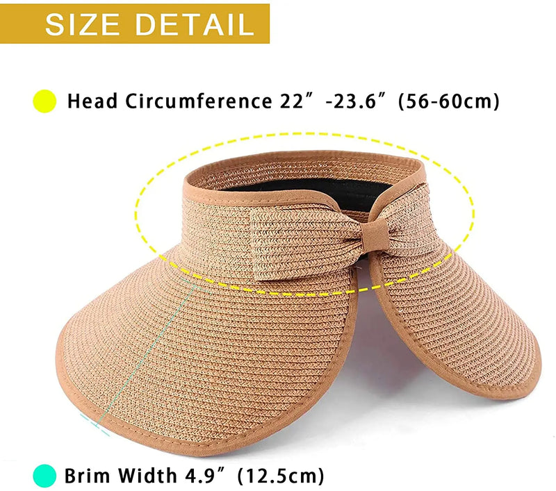Wide Brim Roll Up Straw Sun Visor Hat Foldable Beach Summer Hat-Summer Hats-Arimonz-Arimonz