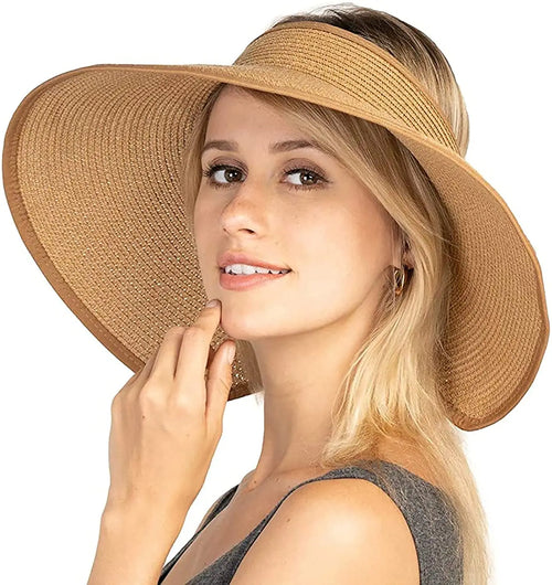 Wide Brim Roll Up Straw Sun Visor Hat Foldable Beach Summer Hat-Summer Hats-Arimonz-Arimonz