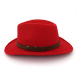 Wide Brim Wool Fedora Classic Cowboy Hat with Dark Brown Leather Band-Hats-Arimonz-Arimonz