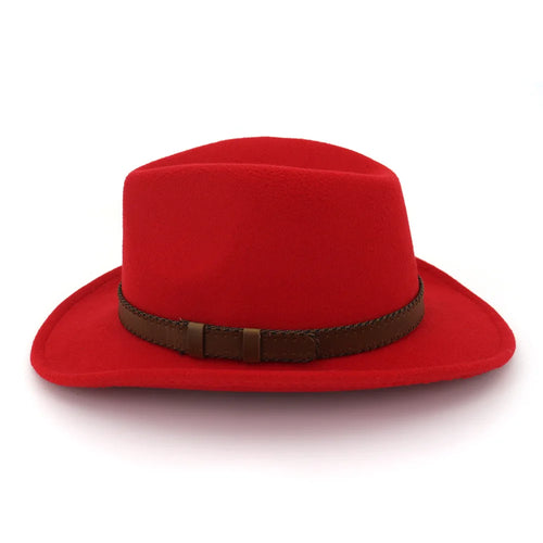 Wide Brim Wool Fedora Classic Cowboy Hat with Dark Brown Leather Band-Hats-Arimonz-Arimonz
