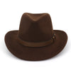 Wide Brim Wool Fedora Classic Cowboy Hat with Dark Brown Leather Band-Hats-Arimonz-Arimonz