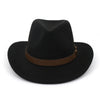 Wide Brim Wool Fedora Classic Cowboy Hat with Dark Brown Leather Band-Hats-Arimonz-black-22in-Arimonz