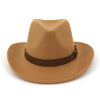 Wide Brim Wool Fedora Classic Cowboy Hat with Dark Brown Leather Band-Hats-Arimonz-camel-22in-Arimonz