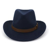 Wide Brim Wool Fedora Classic Cowboy Hat with Dark Brown Leather Band-Hats-Arimonz-navy-22in-Arimonz