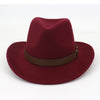 Wide Brim Wool Fedora Classic Cowboy Hat with Dark Brown Leather Band-Hats-Arimonz-wine red-22in-Arimonz