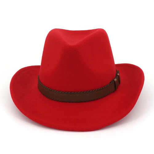 Wide Brim Wool Fedora Classic Cowboy Hat with Dark Brown Leather Band-Hats-Arimonz-Arimonz