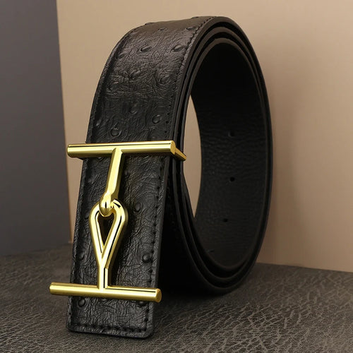 Wide Genuine Leather Slide Buckle Letter Designer Belts Jeans-Belts-Arimonz-Arimonz