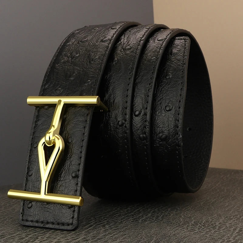 Wide Genuine Leather Slide Buckle Letter Designer Belts Jeans-Belts-Arimonz-Arimonz