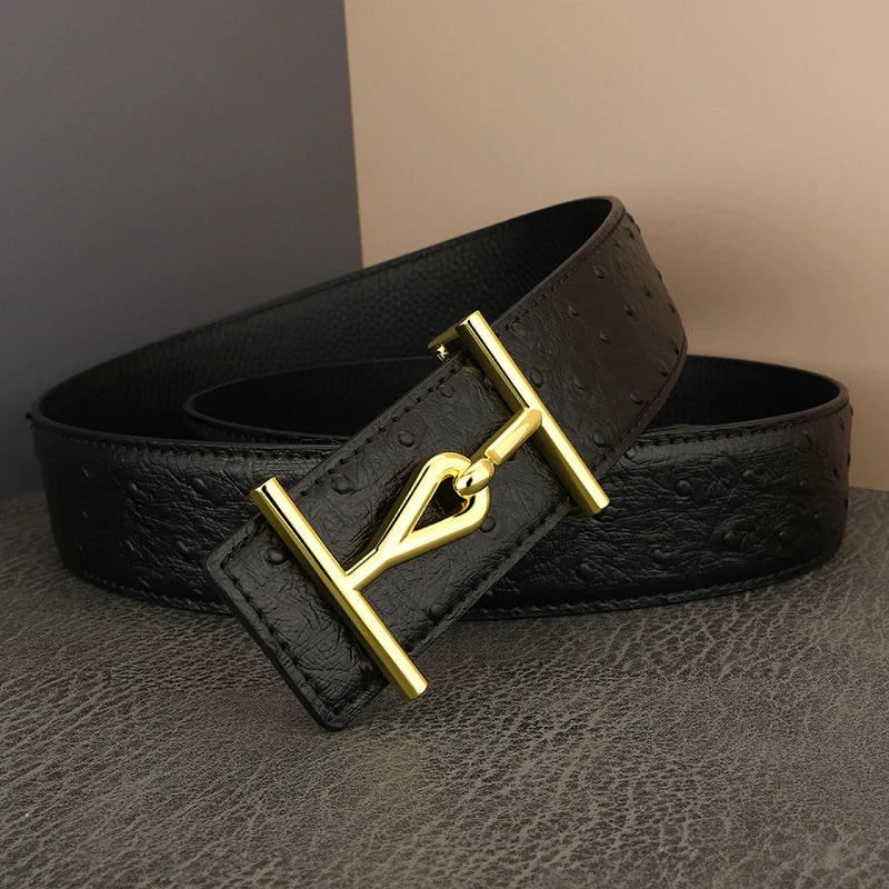 Wide Genuine Leather Slide Buckle Letter Designer Belts Jeans-Belts-Arimonz-Arimonz