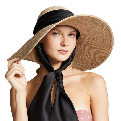 Wide Strap Dome Straw Hat for Women Wide Brim Beach Summer Sun Hat-Summer Hats-Arimonz-Arimonz