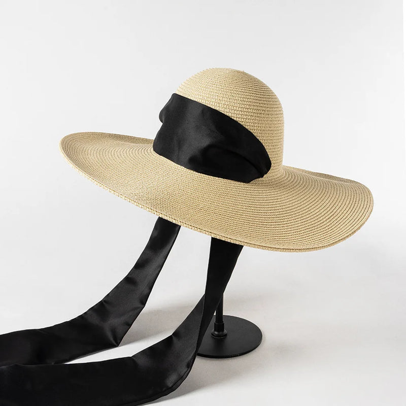 Wide Strap Dome Straw Hat for Women Wide Brim Beach Summer Sun Hat-Summer Hats-Arimonz-Arimonz
