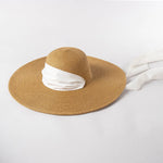 Wide Strap Dome Straw Hat for Women Wide Brim Beach Summer Sun Hat-Summer Hats-Arimonz-Camel-White-56-58CM/22"-Arimonz