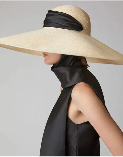 Wide Strap Dome Straw Hat for Women Wide Brim Beach Summer Sun Hat-Summer Hats-Arimonz-Arimonz