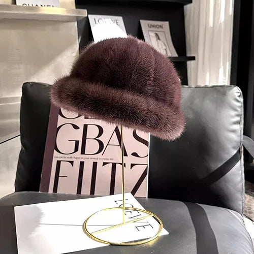 Winter Fashion Genuine Real Mink Fur Winter Warm Women Hat-Winter Hats-Arimonz-Bean Paste Purple-21-23in-Arimonz
