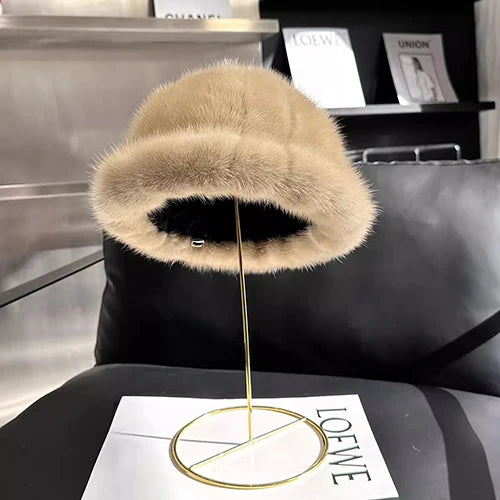 Winter Fashion Genuine Real Mink Fur Winter Warm Women Hat-Winter Hats-Arimonz-beige-21-23in-Arimonz
