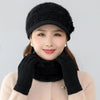 Winter Hat Scarf Set Fur-Lined Knitted Cap with Faux Fur Flower Hat-Winter Hats-Arimonz-Arimonz