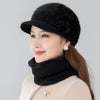 Winter Hat Scarf Set Fur-Lined Knitted Cap with Faux Fur Flower Hat-Winter Hats-Arimonz-Arimonz