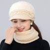 Winter Hat Scarf Set Fur-Lined Knitted Cap with Faux Fur Flower Hat-Winter Hats-Arimonz-Arimonz