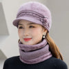 Winter Hat Scarf Set Fur-Lined Knitted Cap with Faux Fur Flower Hat-Winter Hats-Arimonz-Arimonz