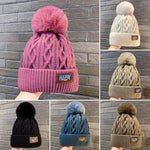 Winter Knitted Beanie Hat with Faux Fur Ball Fleece Lined Skullies Cap-Winter Hats-Arimonz-Arimonz
