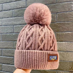 Winter Knitted Beanie Hat with Faux Fur Ball Fleece Lined Skullies Cap-Winter Hats-Arimonz-Arimonz