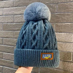 Winter Knitted Beanie Hat with Faux Fur Ball Fleece Lined Skullies Cap-Winter Hats-Arimonz-Blue-Arimonz