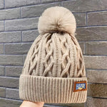 Winter Knitted Beanie Hat with Faux Fur Ball Fleece Lined Skullies Cap-Winter Hats-Arimonz-Brown-Arimonz