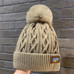 Winter Knitted Beanie Hat with Faux Fur Ball Fleece Lined Skullies Cap-Winter Hats-Arimonz-camel-Arimonz