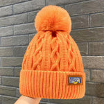 Winter Knitted Beanie Hat with Faux Fur Ball Fleece Lined Skullies Cap-Winter Hats-Arimonz-Orange-Arimonz