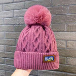 Winter Knitted Beanie Hat with Faux Fur Ball Fleece Lined Skullies Cap-Winter Hats-Arimonz-Purple-Arimonz