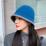 Winter Knitted Bucket Hat Warm Beanie for Women in Retro Style-Bucket Hats-Arimonz-Blue-Arimonz