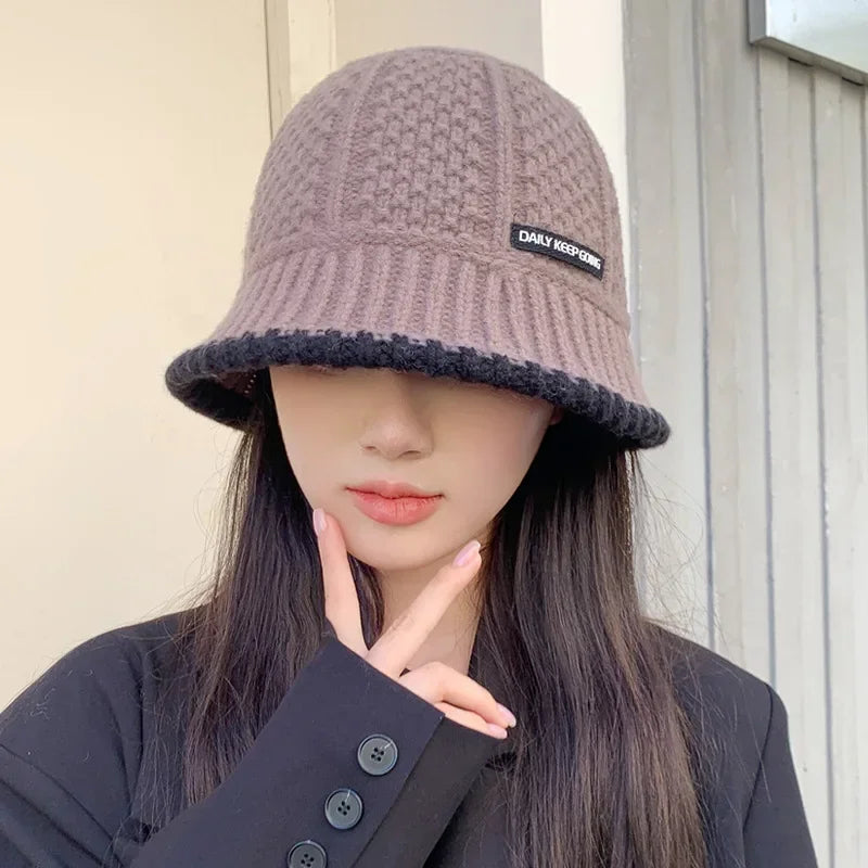 Winter Knitted Bucket Hat Warm Beanie for Women in Retro Style-Bucket Hats-Arimonz-Grey-Arimonz