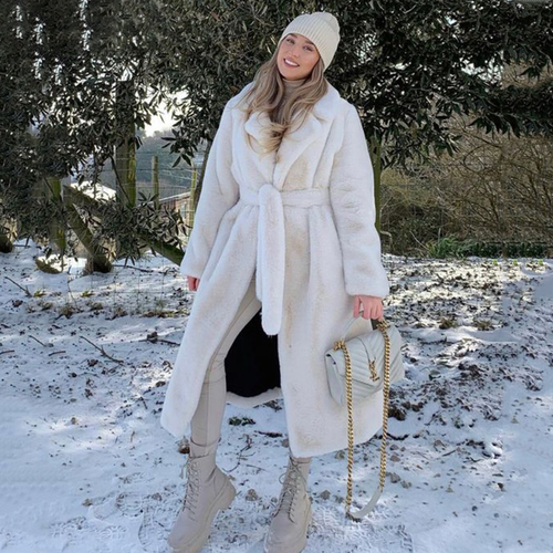 Winter Long Overcoat Women Oversized Lapel Belted Faux Rabbit Fur Coat-Fuzzy Jackets-Arimonz-Arimonz