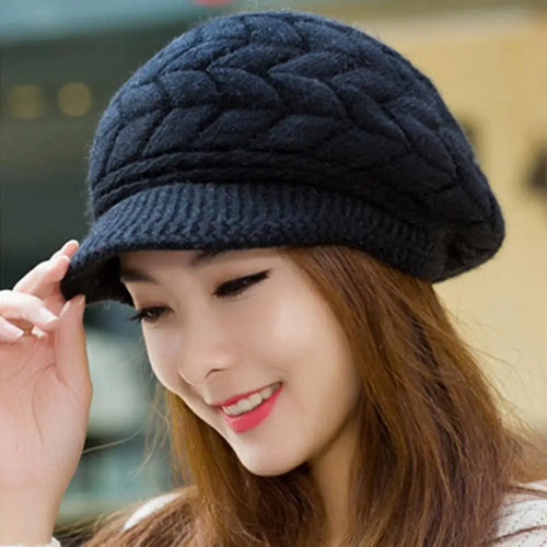 Winter Solid Color Knitted Beret Warm Velvet-Lined Thick Ear Cap Hat-Winter Hats-Arimonz-Arimonz