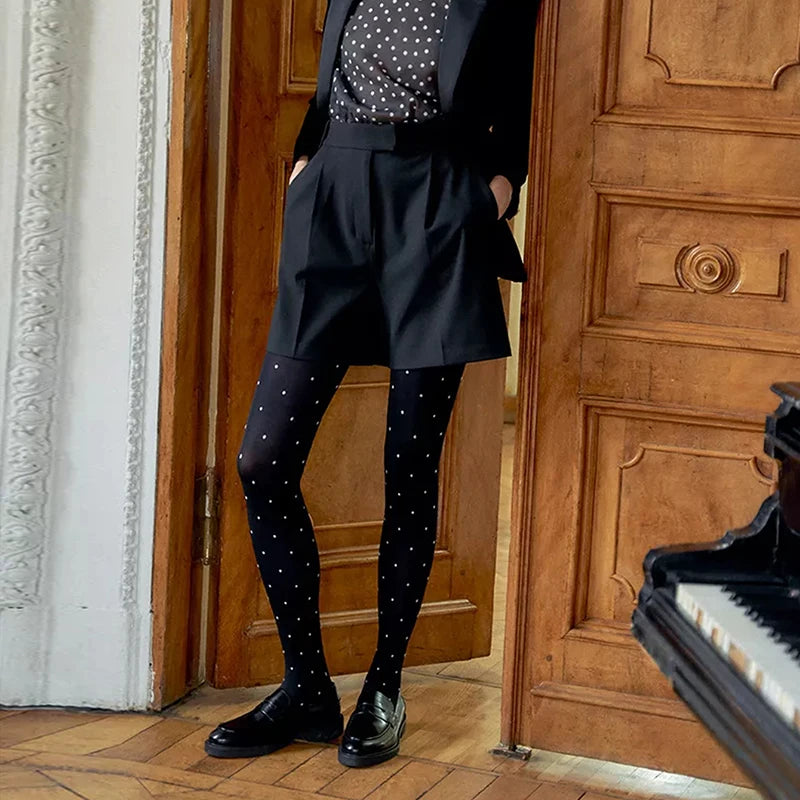 Winter Velvet Pantyhose Dot Tights with Large Elastic Fit Candy Colors-Socks & Tights-Arimonz-Arimonz