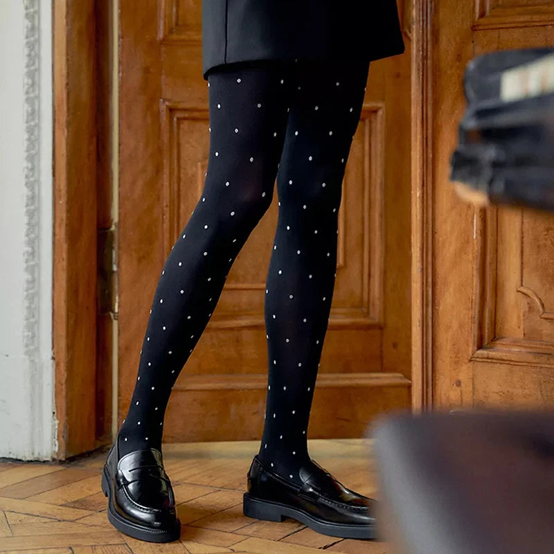 Winter Velvet Pantyhose Dot Tights with Large Elastic Fit Candy Colors-Socks & Tights-Arimonz-Arimonz