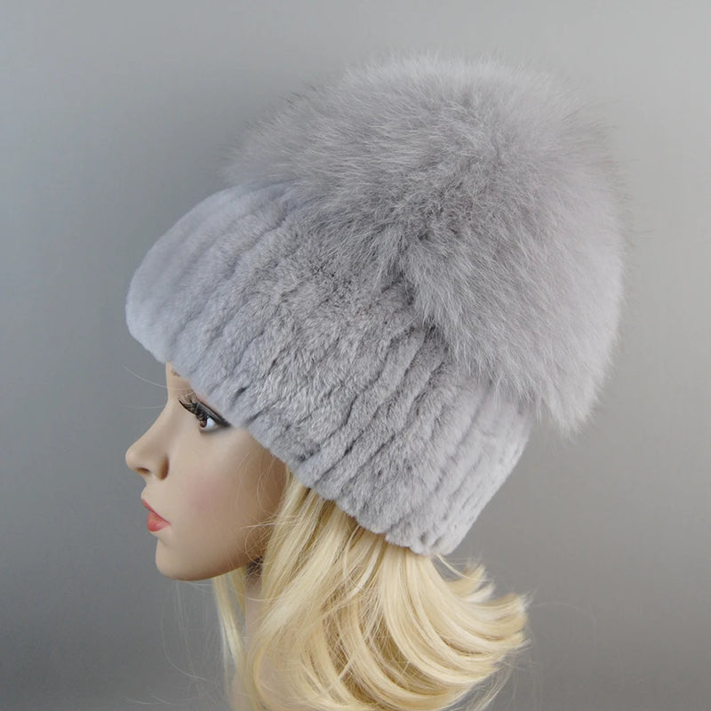 Winter Warm Real Fur Genuine Hat Bomber Beanies Cap for Women-Winter Hats-Arimonz-Arimonz