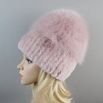 Winter Warm Real Fur Genuine Hat Bomber Beanies Cap for Women-Winter Hats-Arimonz-Beige pink-Arimonz