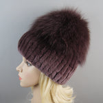 Winter Warm Real Fur Genuine Hat Bomber Beanies Cap for Women-Winter Hats-Arimonz-Coffee purple-Arimonz