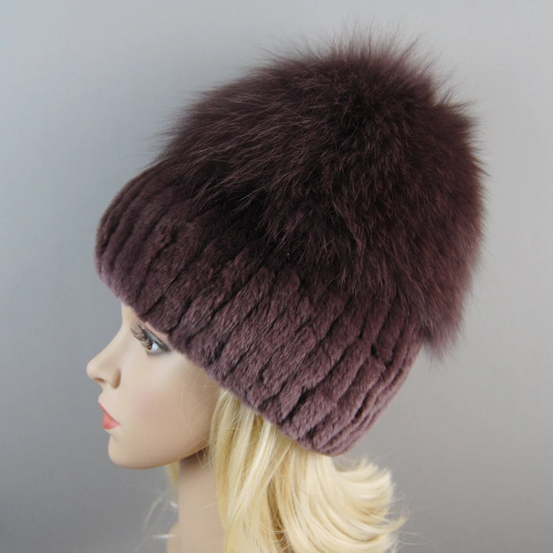Winter Warm Real Fur Genuine Hat Bomber Beanies Cap for Women-Winter Hats-Arimonz-Coffee purple-Arimonz